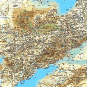 Geographical Terrain Map with Red Markers