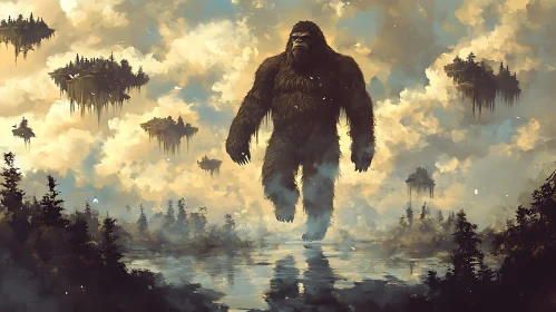 Surreal Bigfoot Striding Over Water