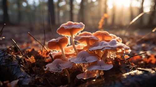 Enchanting Fall Mushrooms in a Sunlit Autumn Forest