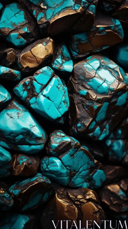 Ethereal Turquoise and Gold Rocks - A Vibrant Nature Morte AI Image