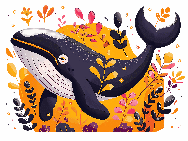 Whimsical Whale with Floral Motif