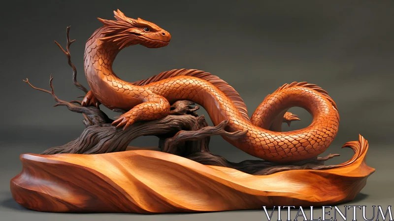 AI ART Intricate Wood Carved Dragon Figurine