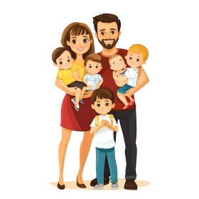 Cartoon Family with Children Illustration