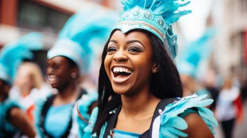 Joyful Woman in Vibrant Costume at Street Parade