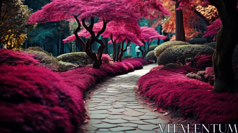 Surrealistic Pink Blossom Path: A Fantastical Landscape AI Image