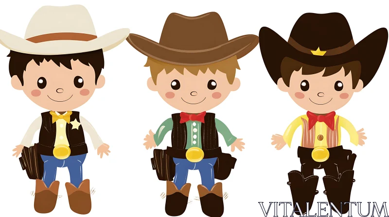 Cartoon Cowboys Trio AI Image