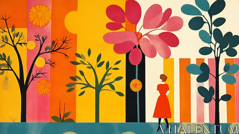 AI ART Colorful Abstract Trees and Woman Artwork