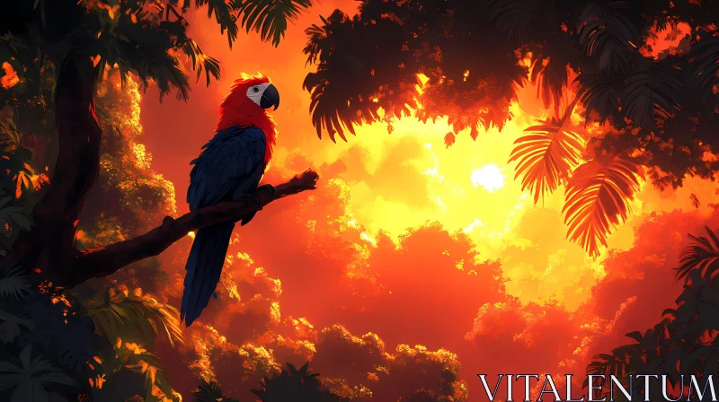 Tropical Parrot in Sunset Glow AI Image