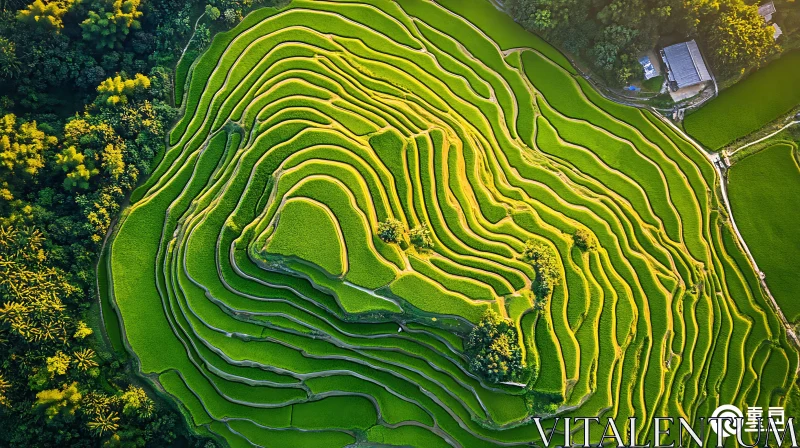 Aerial View of Green Rice Terraces AI Image