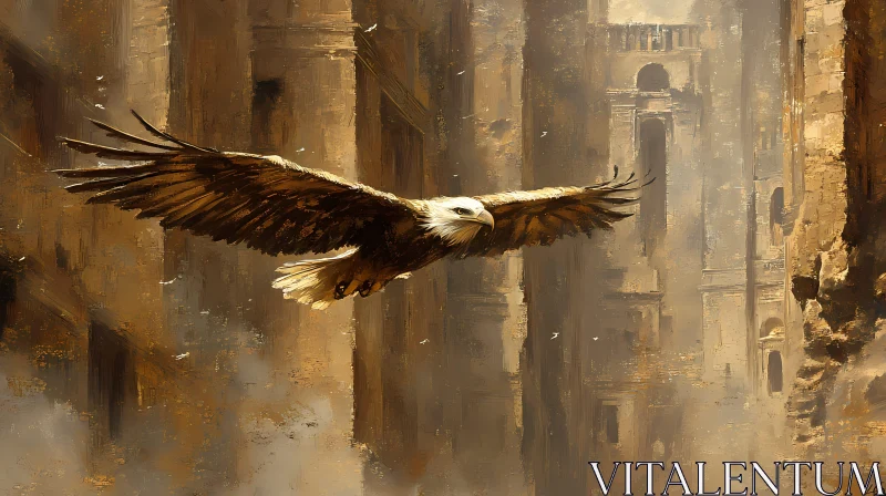 Eagle Soaring Through Ancient Architecture AI Image