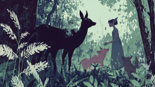 Enchanted Woodland Encounter with Fantasy Creatures