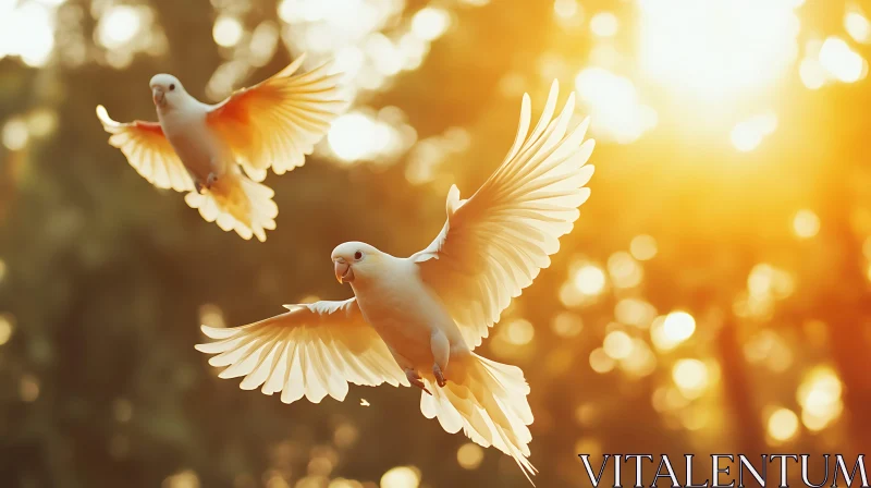 White Birds Flying in the Sun AI Image