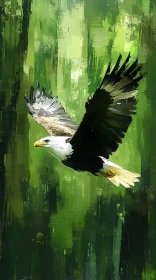 Eagle Soaring Through Green Forest