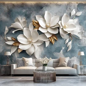 Modern Floral Wall Art in Elegant Living Room