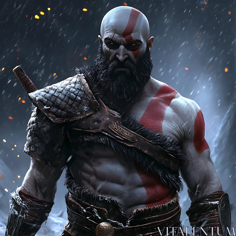 Intense Warrior with Red Markings AI Image