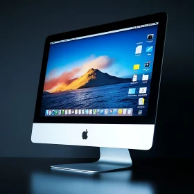 Sleek Apple iMac Displaying a Mountainous Landscape