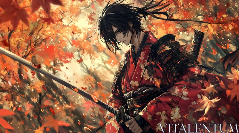 Warrior in Kimono with Sword AI Image