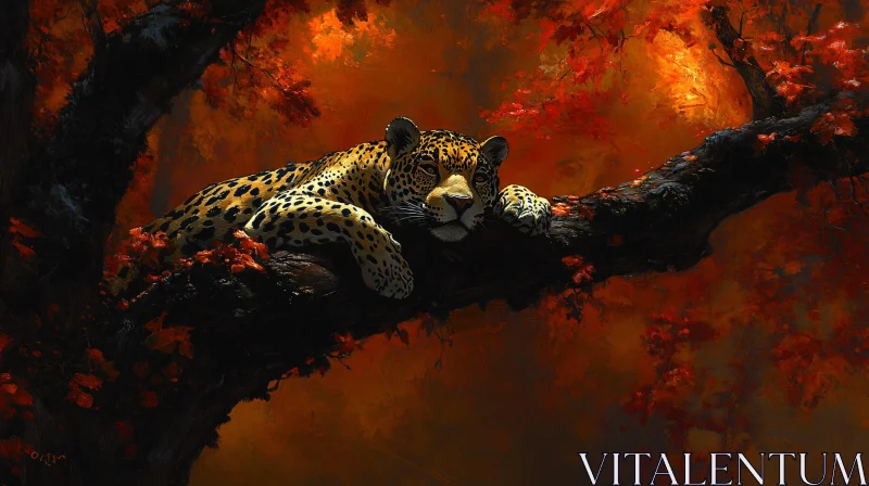 Wild Leopard in Autumn Forest AI Image