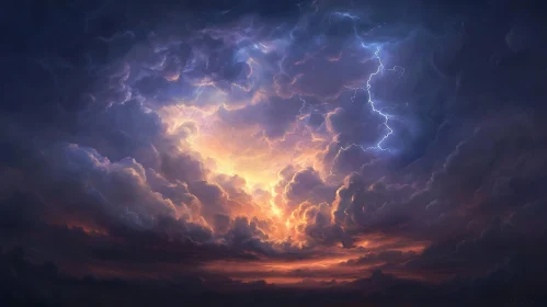 Dramatic Sky with Lightning and Clouds