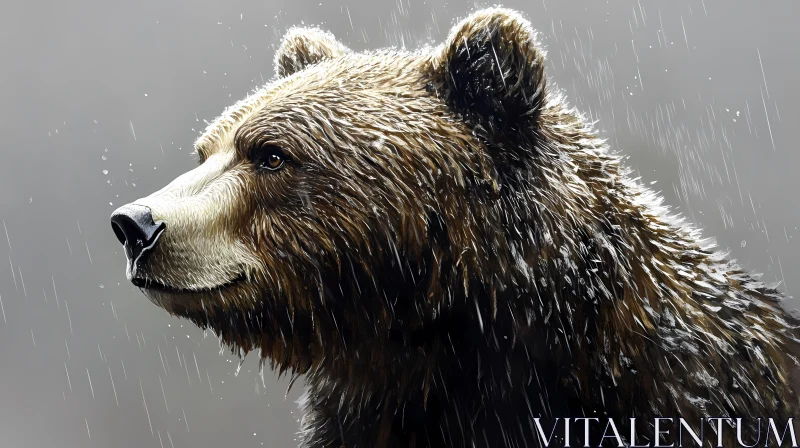 Wet Bear Portrait in Nature AI Image