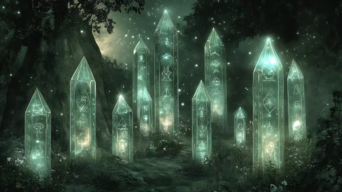 Glowing Runestones in the Forest