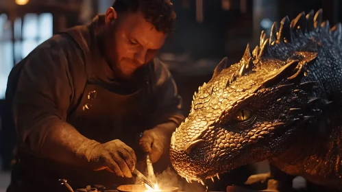 Fantasy Blacksmith with Dragon Companion