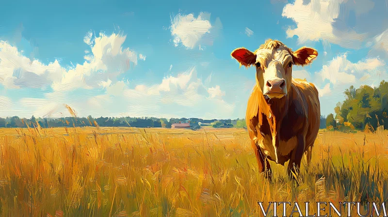 Pastoral Oil Painting of a Cow AI Image