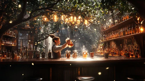 Whimsical Bar Scene with Bartender