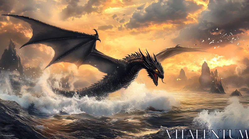 AI ART Dragon Over the Sea