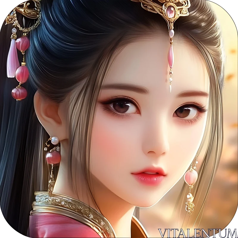 Serene Asian Beauty with Traditional Adornments AI Image