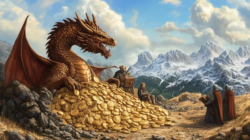 Golden Dragon Guarding Treasure