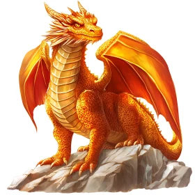 Golden Dragon Perched on Rock Formation