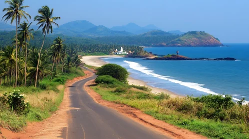 Tropical Beach Road with Palm Trees