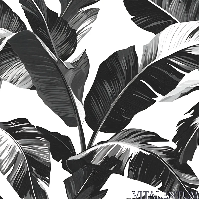 AI ART Monochrome Botanical Leaf Art