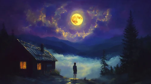 Peaceful Night Landscape with Cabin