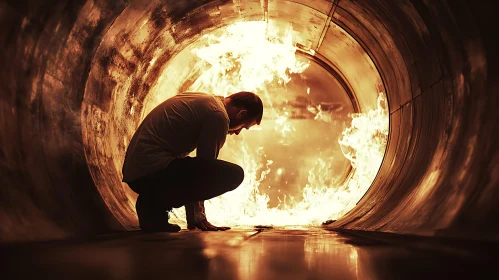 Man in a Fire-Filled Tunnel