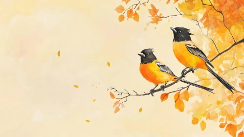 Birds in Autumn Watercolor Art
