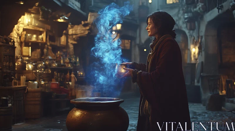 AI ART Brewing Magic: A Woman and Her Cauldron