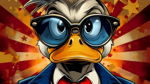 Duck Cartoon in Blue Suit and Sunglasses