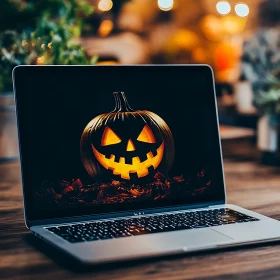Eerie Jack-o'-lantern on Laptop Screen