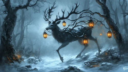 Mystical Deer with Glowing Lanterns