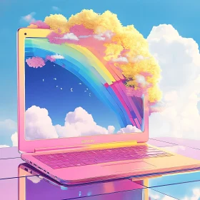 Abstract Art of Laptop and Rainbow