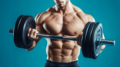 Muscular Man Exercising with Barbell