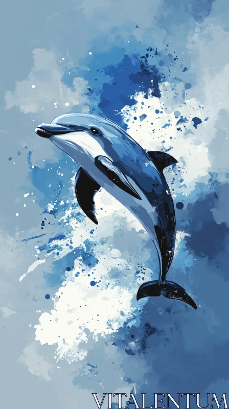 Expressive Dolphin with Watercolor Background AI Image