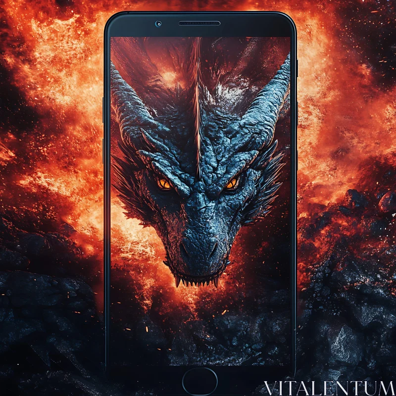 Fiery Dragon on Mobile Display AI Image