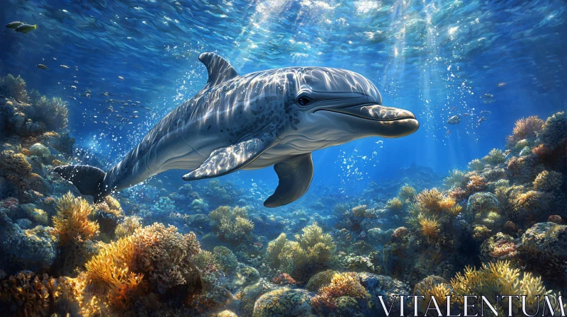 Dolphin in a Sunlit Underwater Paradise AI Image