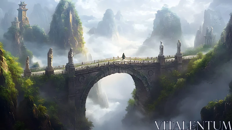 Ancient Stone Bridge in Cloudscape AI Image