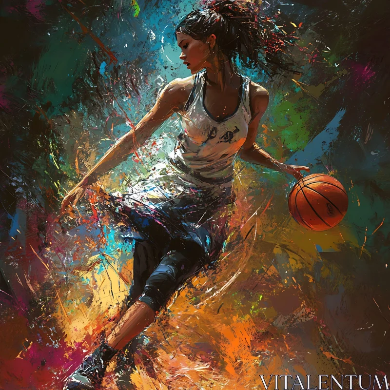 Woman with Basketball Painting AI Image