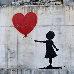 Child with Red Heart Balloon Mural