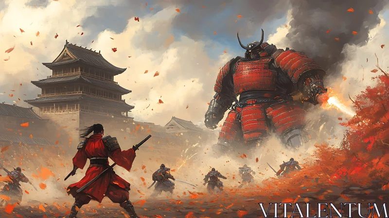 Giant Samurai Warrior Confrontation AI Image